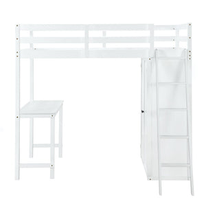 HomeRoots White Twin Loft Bed with Integrated Desk & Shelving - Space-Saving Design for Small Rooms 590539