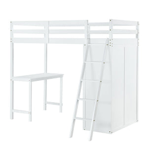 HomeRoots White Twin Loft Bed with Integrated Desk & Shelving - Space-Saving Design for Small Rooms 590539