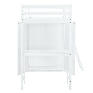 HomeRoots White Twin Loft Bed with Integrated Desk & Shelving - Space-Saving Design for Small Rooms 590539