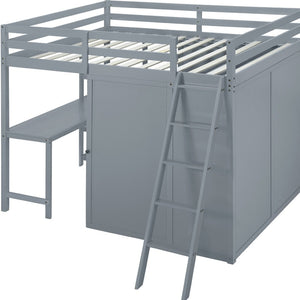 HomeRoots Gray Platform Loft Bed with Integrated Desk, Shelves & Space-Saving Design for Modern Bedrooms 590540