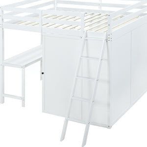 HomeRoots White Platform Loft Bed with Integrated Desk & Shelves - Space-Saving Design for Modern Bedrooms 590541