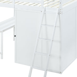 HomeRoots White Platform Loft Bed with Integrated Desk & Shelves - Space-Saving Design for Modern Bedrooms 590541