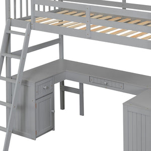 HomeRoots Gray Twin Loft Bed with Integrated Desk, Shelves & Modern Design - Space-Saving Solution for Any Room! 590542