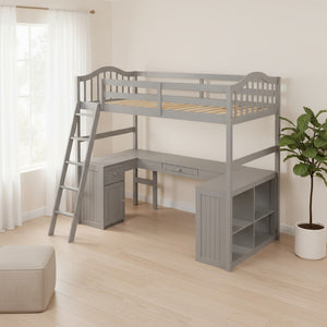 HomeRoots Gray Twin Loft Bed with Integrated Desk, Shelves & Modern Design - Space-Saving Solution for Any Room! 590542