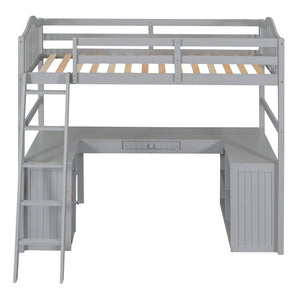 HomeRoots Gray Twin Loft Bed with Integrated Desk, Shelves & Modern Design - Space-Saving Solution for Any Room! 590542