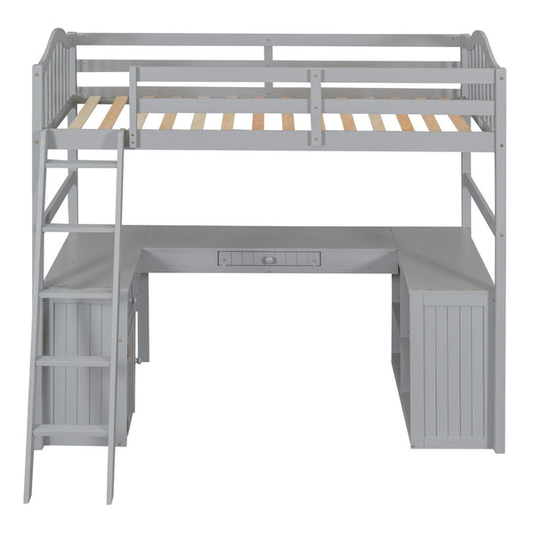 HomeRoots Gray Twin Loft Bed with Integrated Desk, Shelves & Modern Design - Space-Saving Solution for Any Room! 590542