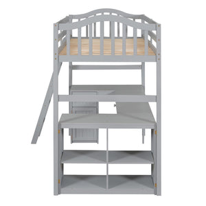 HomeRoots Gray Twin Loft Bed with Integrated Desk, Shelves & Modern Design - Space-Saving Solution for Any Room! 590542