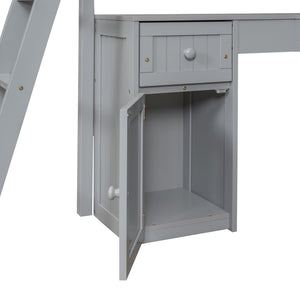 HomeRoots Gray Twin Loft Bed with Integrated Desk, Shelves & Modern Design - Space-Saving Solution for Any Room! 590542