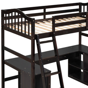 HomeRoots Espresso Twin Loft Bed with Integrated Desk & Storage Drawers - Maximize Space & Style Effortlessly 590543