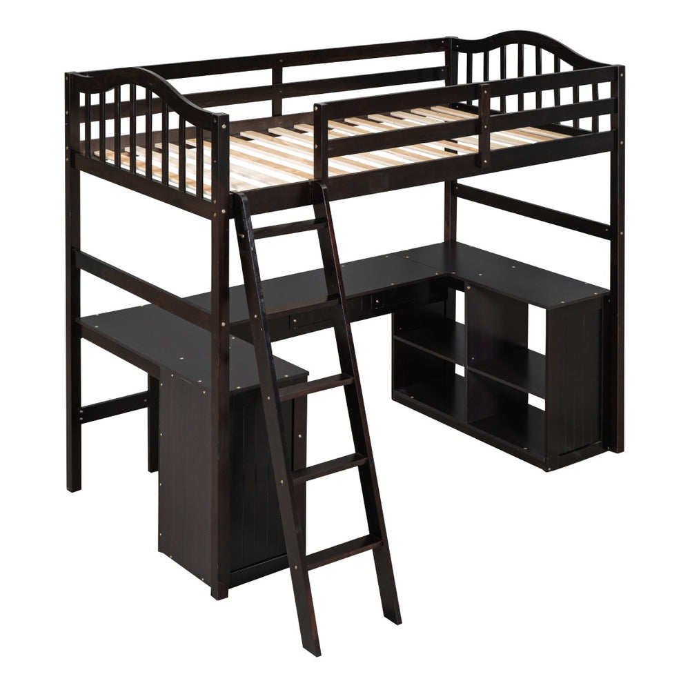 HomeRoots Espresso Twin Loft Bed with Integrated Desk & Storage Drawers - Maximize Space & Style Effortlessly 590543
