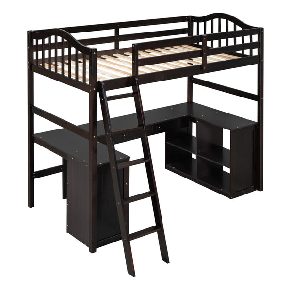 HomeRoots Espresso Twin Loft Bed with Integrated Desk & Storage Drawers - Maximize Space & Style Effortlessly 590543