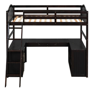 HomeRoots Espresso Twin Loft Bed with Integrated Desk & Storage Drawers - Maximize Space & Style Effortlessly 590543