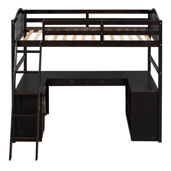HomeRoots Espresso Twin Loft Bed with Integrated Desk & Storage Drawers - Maximize Space & Style Effortlessly 590543