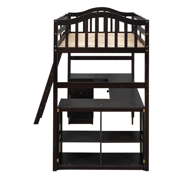 HomeRoots Espresso Twin Loft Bed with Integrated Desk & Storage Drawers - Maximize Space & Style Effortlessly 590543