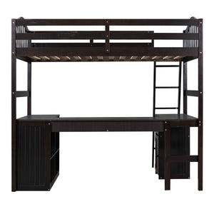 HomeRoots Espresso Twin Loft Bed with Integrated Desk & Storage Drawers - Maximize Space & Style Effortlessly 590543