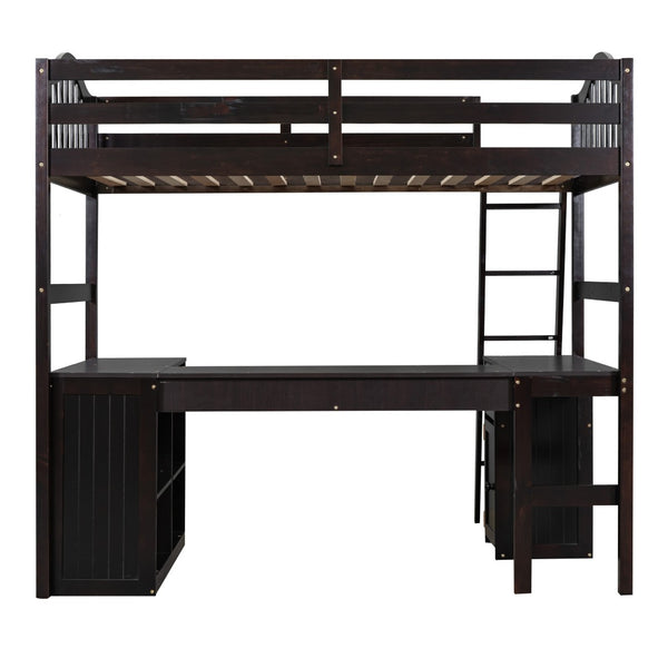 HomeRoots Espresso Twin Loft Bed with Integrated Desk & Storage Drawers - Maximize Space & Style Effortlessly 590543