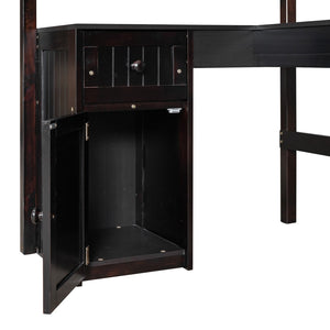 HomeRoots Espresso Twin Loft Bed with Integrated Desk & Storage Drawers - Maximize Space & Style Effortlessly 590543