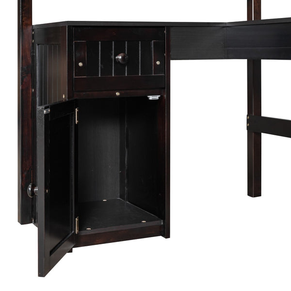 HomeRoots Espresso Twin Loft Bed with Integrated Desk & Storage Drawers - Maximize Space & Style Effortlessly 590543