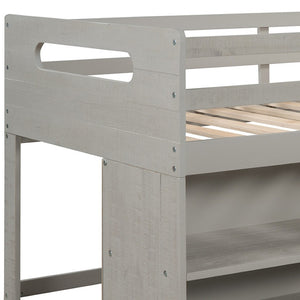 HomeRoots Gray Twin Loft Bed with Desk & Storage Drawers - Stylish Space-Saving Solution for Kids' Rooms 590544