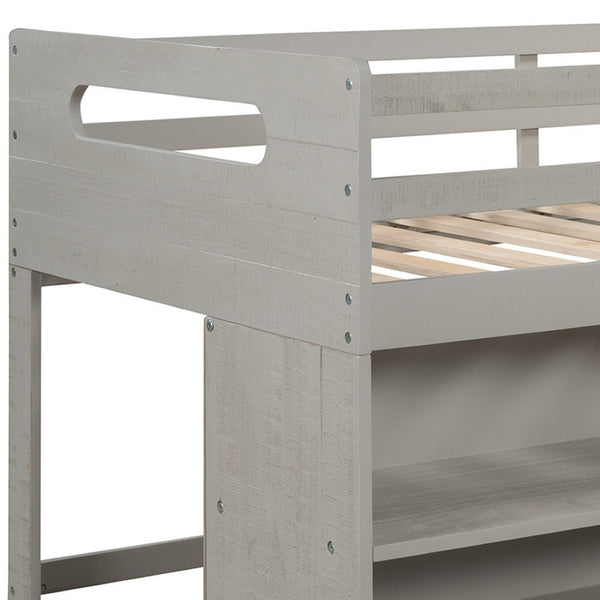 HomeRoots Gray Twin Loft Bed with Desk & Storage Drawers - Stylish Space-Saving Solution for Kids' Rooms 590544