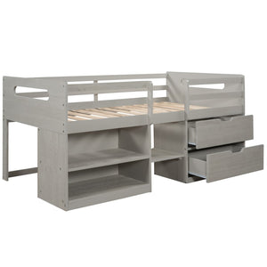 HomeRoots Gray Twin Loft Bed with Desk & Storage Drawers - Stylish Space-Saving Solution for Kids' Rooms 590544