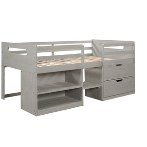HomeRoots Gray Twin Loft Bed with Desk & Storage Drawers - Stylish Space-Saving Solution for Kids' Rooms 590544