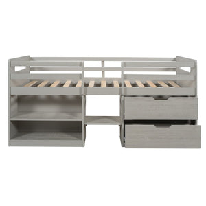 HomeRoots Gray Twin Loft Bed with Desk & Storage Drawers - Stylish Space-Saving Solution for Kids' Rooms 590544