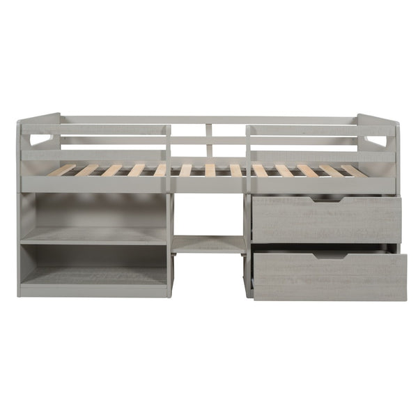HomeRoots Gray Twin Loft Bed with Desk & Storage Drawers - Stylish Space-Saving Solution for Kids' Rooms 590544