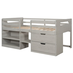 HomeRoots Gray Twin Loft Bed with Desk & Storage Drawers - Stylish Space-Saving Solution for Kids' Rooms 590544
