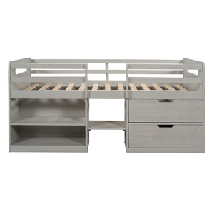 HomeRoots Gray Twin Loft Bed with Desk & Storage Drawers - Stylish Space-Saving Solution for Kids' Rooms 590544