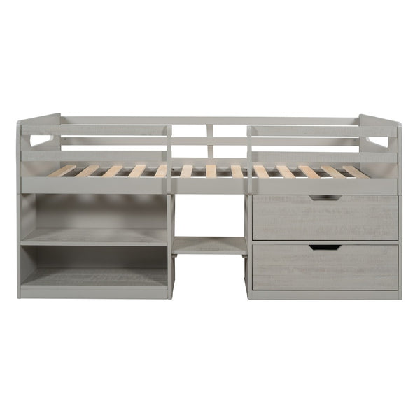 HomeRoots Gray Twin Loft Bed with Desk & Storage Drawers - Stylish Space-Saving Solution for Kids' Rooms 590544