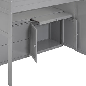 HomeRoots Gray Loft Bed with Integrated Desk & Storage Shelves - Space-Saving Design for Kids & Guests 590545