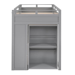 HomeRoots Gray Loft Bed with Integrated Desk & Storage Shelves - Space-Saving Design for Kids & Guests 590545