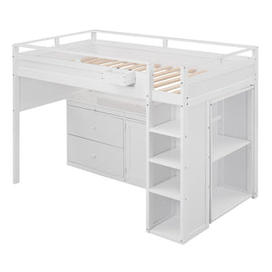 HomeRoots White Loft Bed with Integrated Desk & Storage - Space-Saving Full Double Platform for Modern Rooms 590546