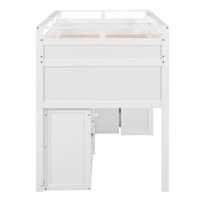HomeRoots White Loft Bed with Integrated Desk & Storage - Space-Saving Full Double Platform for Modern Rooms 590546