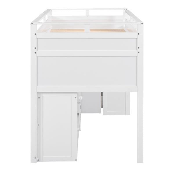 HomeRoots White Loft Bed with Integrated Desk & Storage - Space-Saving Full Double Platform for Modern Rooms 590546
