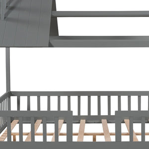 HomeRoots Gray Wood Full House Bed - Stylish & Durable Bedroom Centerpiece for Restful Sleep & Modern Decor 590549