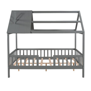 HomeRoots Gray Wood Full House Bed - Stylish & Durable Bedroom Centerpiece for Restful Sleep & Modern Decor 590549