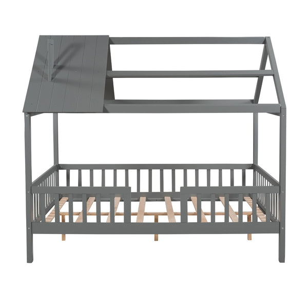 HomeRoots Gray Wood Full House Bed - Stylish & Durable Bedroom Centerpiece for Restful Sleep & Modern Decor 590549