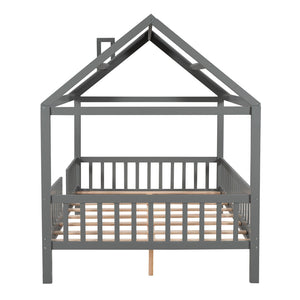 HomeRoots Gray Wood Full House Bed - Stylish & Durable Bedroom Centerpiece for Restful Sleep & Modern Decor 590549