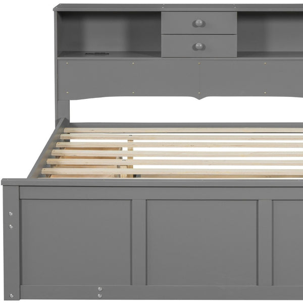 HomeRoots Gray Wood Full Bed Frame - Modern Rustic Design, Durable Construction, No Box Spring Needed, 300 lbs Capacity 590555