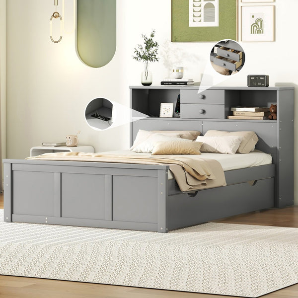 HomeRoots Gray Wood Full Bed Frame - Modern Rustic Design, Durable Construction, No Box Spring Needed, 300 lbs Capacity 590555