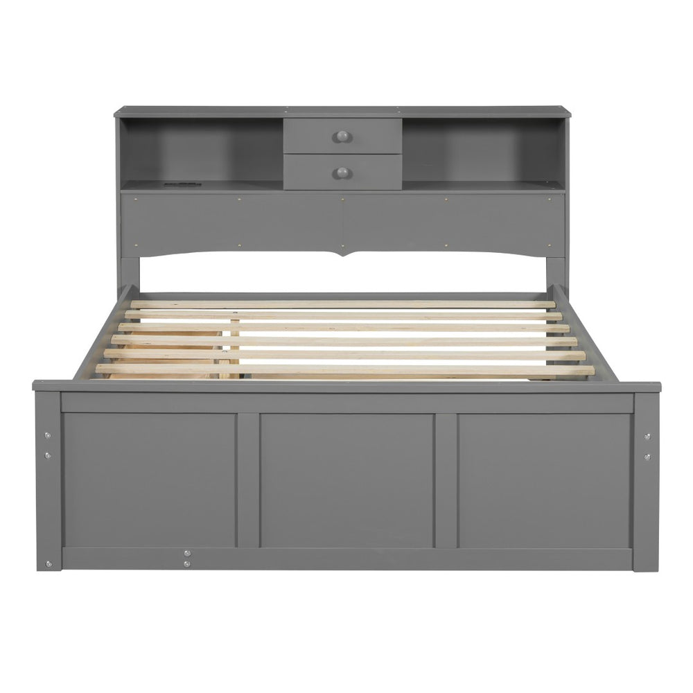 HomeRoots Gray Wood Full Bed Frame - Modern Rustic Design, Durable Construction, No Box Spring Needed, 300 lbs Capacity 590555
