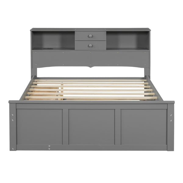 HomeRoots Gray Wood Full Bed Frame - Modern Rustic Design, Durable Construction, No Box Spring Needed, 300 lbs Capacity 590555
