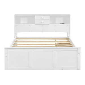 HomeRoots White Wood Full Bed Frame with Trundle & Storage Drawers - Stylish, Durable, Space-Saving Design! 590556