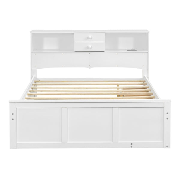 HomeRoots White Wood Full Bed Frame with Trundle & Storage Drawers - Stylish, Durable, Space-Saving Design! 590556