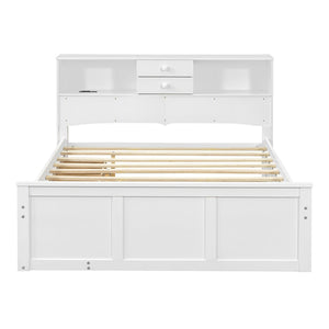 HomeRoots White Wood Full Bed Frame with Trundle & Storage Drawers - Stylish, Durable, Space-Saving Design! 590556