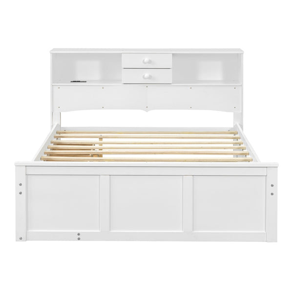 HomeRoots White Wood Full Bed Frame with Trundle & Storage Drawers - Stylish, Durable, Space-Saving Design! 590556