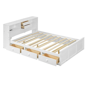HomeRoots White Wood Full Bed Frame with Trundle & Storage Drawers - Stylish, Durable, Space-Saving Design! 590556