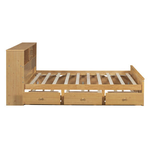 HomeRoots Natural Wood Full Bed Frame with Space-Saving Trundle and Integrated Drawers for Stylish Storage 590557